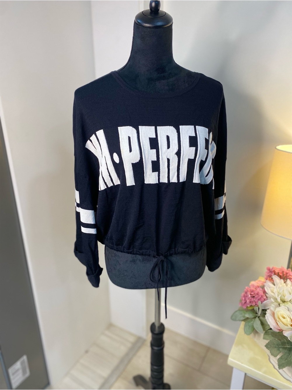 Black 'IM-PERFECT' Drawstring Hem Women's Sweatshirt